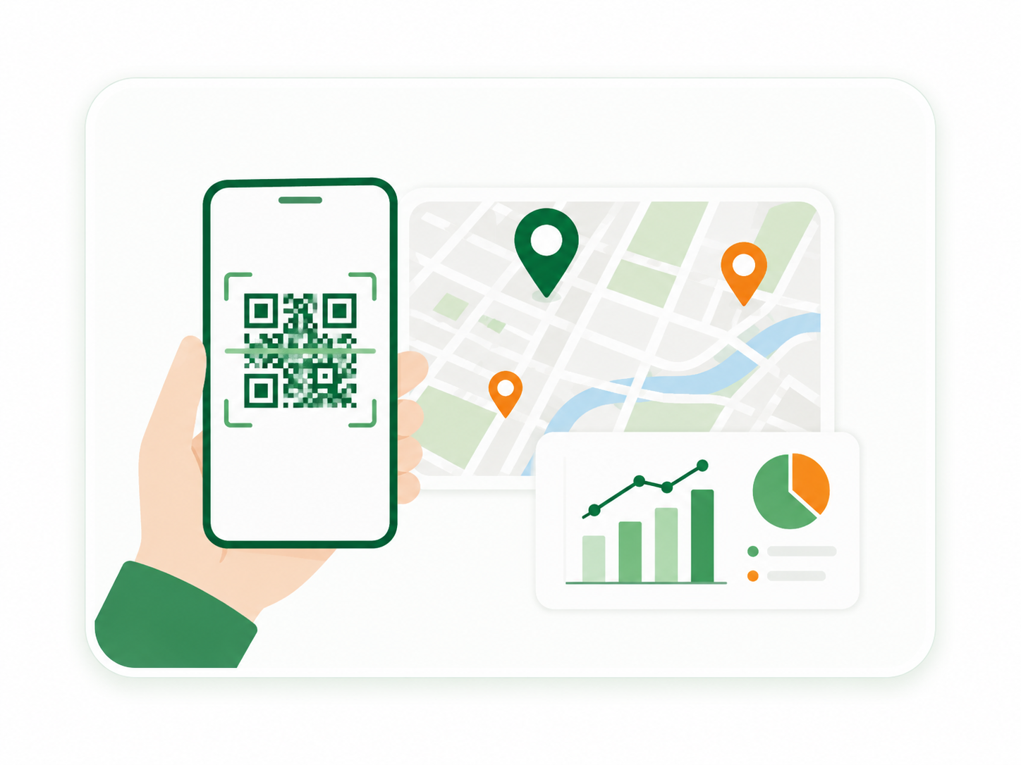 QR反応と位置情報の可視化を表すイラスト